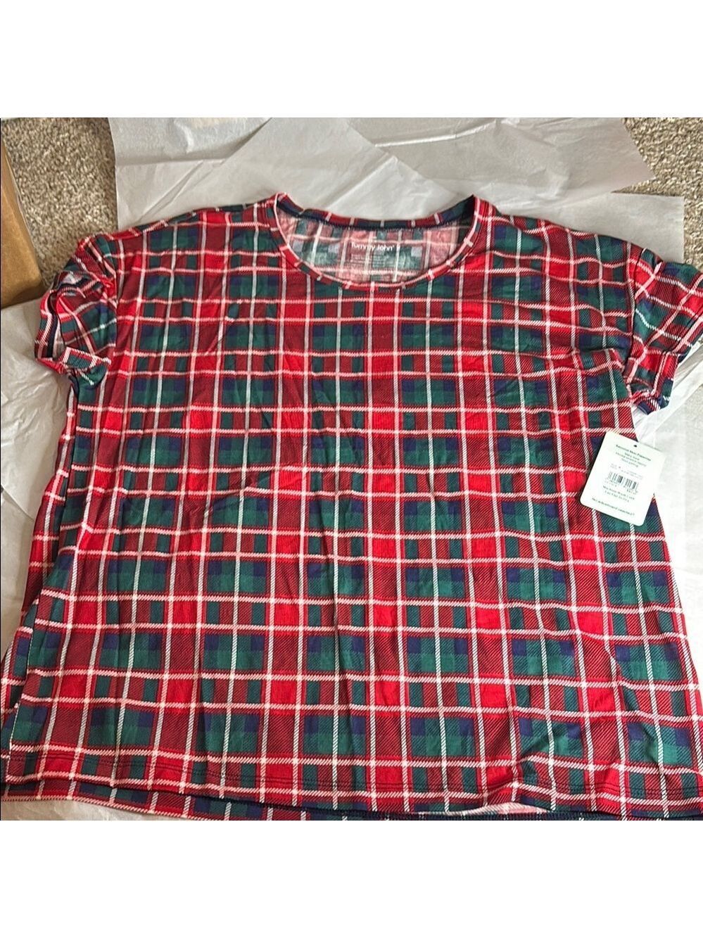 Tommy John Second Skin Plaid T-Shirt in Red and Green Sleep Tee
